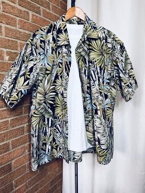 Campia Hawaii Aloha Shirt XXL Tropical Bamboo Palm Print Button Up Resort vibes
